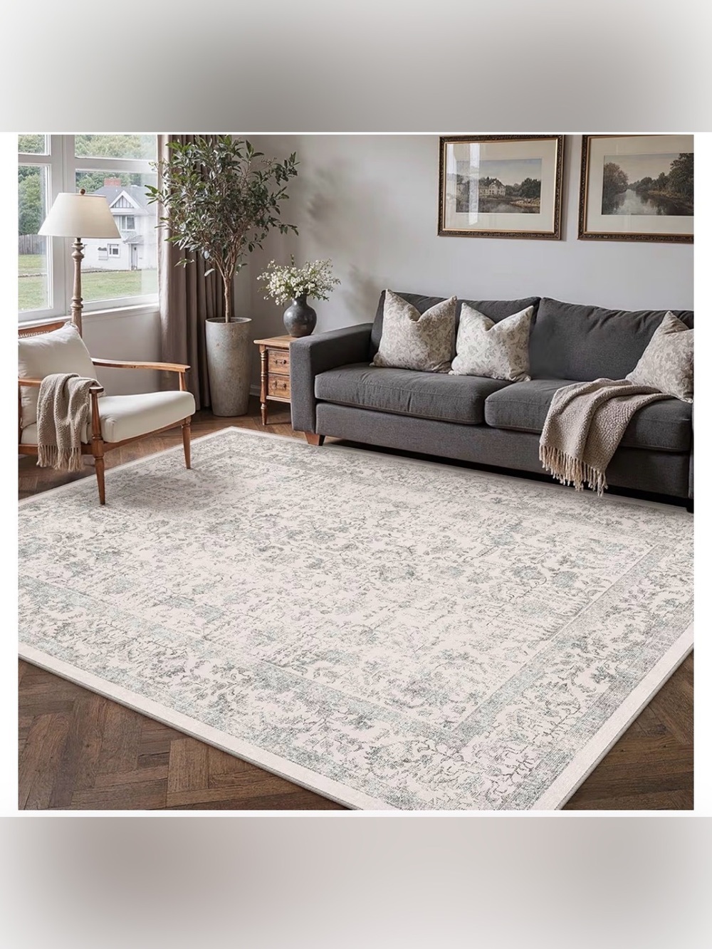 5x7 Grey Vintage Washable Area Rug